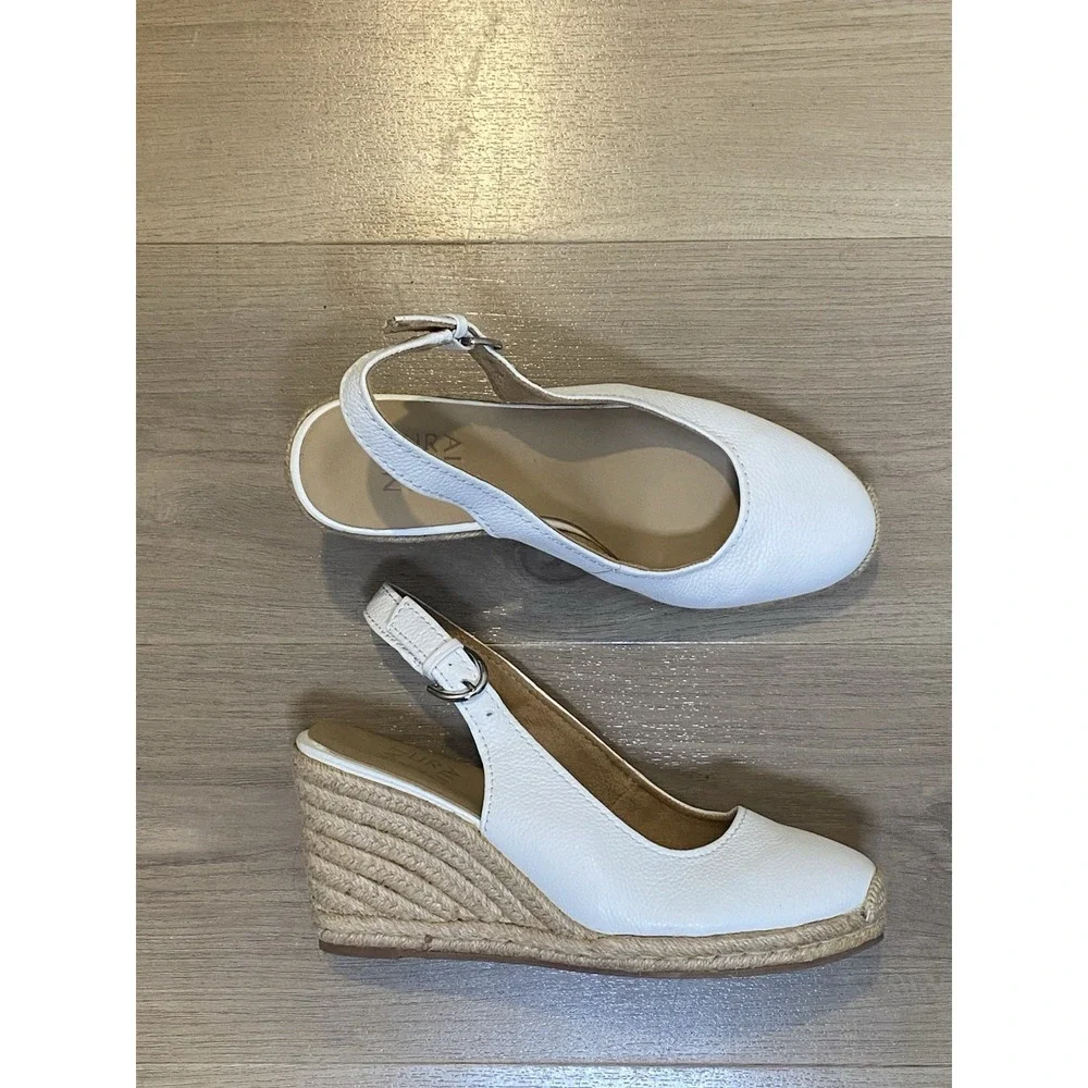 Naturalizer Leather Espadrille Slingback Wedge Sandal Shoes Comfort White Size 8